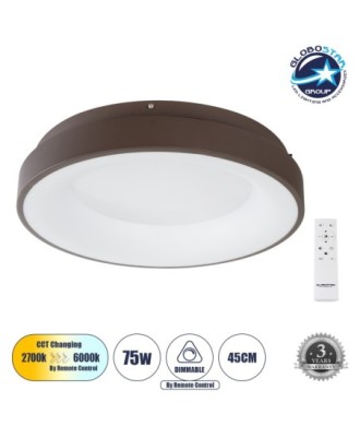 GLOBOSTAR® SALEM 61236 Μοντέρνο Φωτιστικό Οροφής LED 75W 8625lm 120° AC 220-240V IP20 Ρυθμιζόμενο Λευκό CCT με Χειριστήριο από 2700K έως 6000K Dimmable - Lumileds SMD Chip - Καφέ Ματ - Μ45 x Π45 x Υ8.5cm - 3 Χρόνια Εγγύηση
